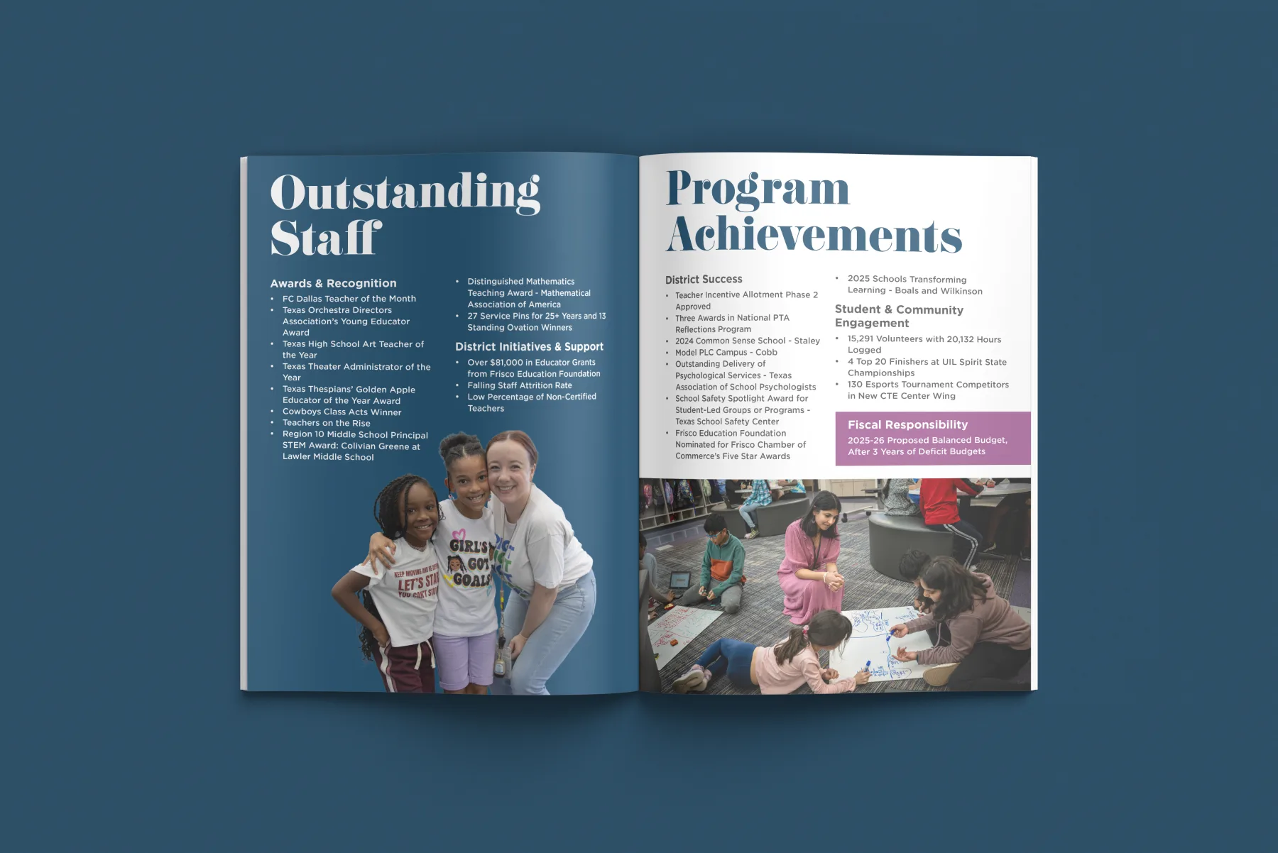 Culture of Excellence spread highlighting staff and program achievements