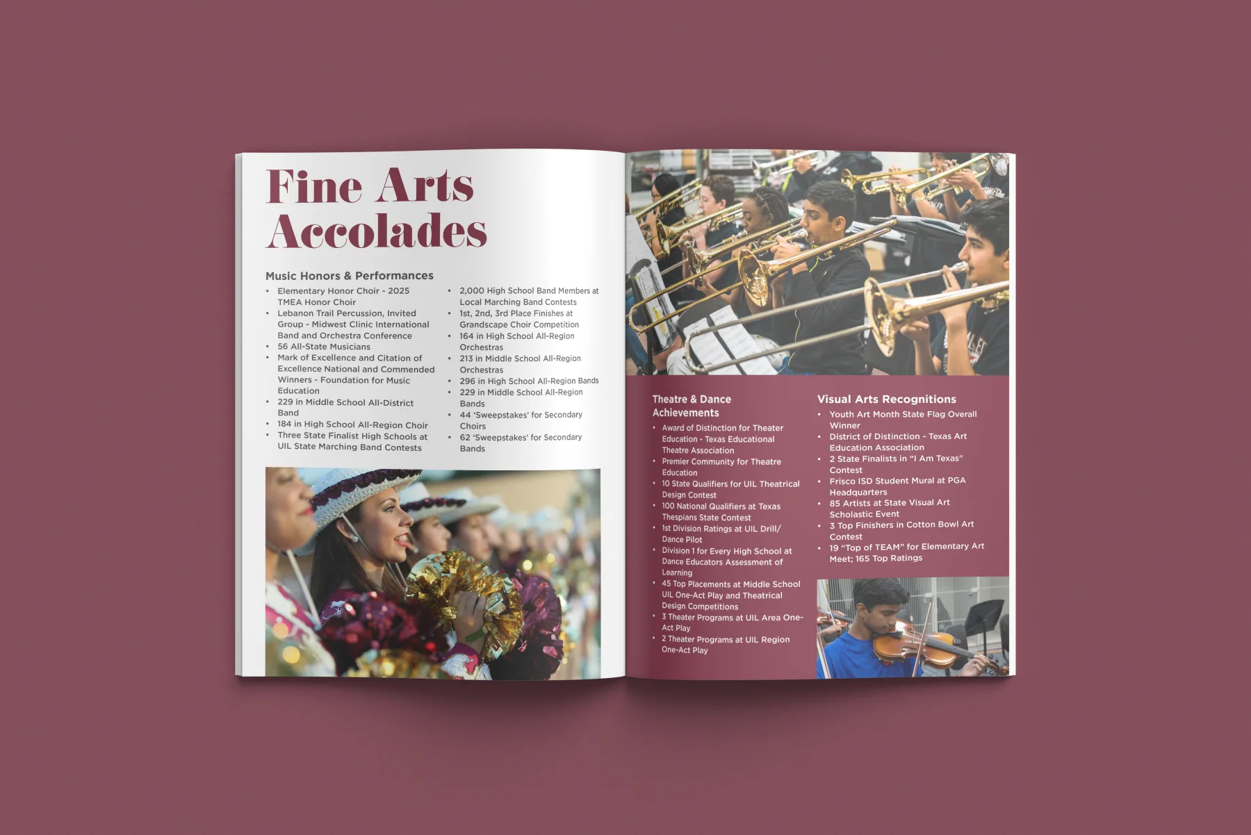 Culture of Excellence spread highlighting fine arts accolades