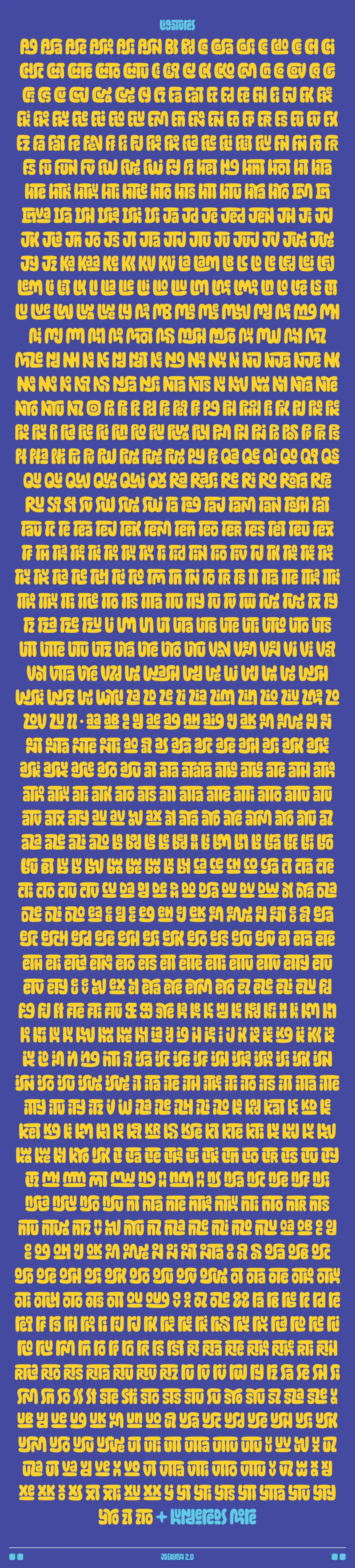 Jackerton 2.0 specimen showing the expanded contextual ligature library