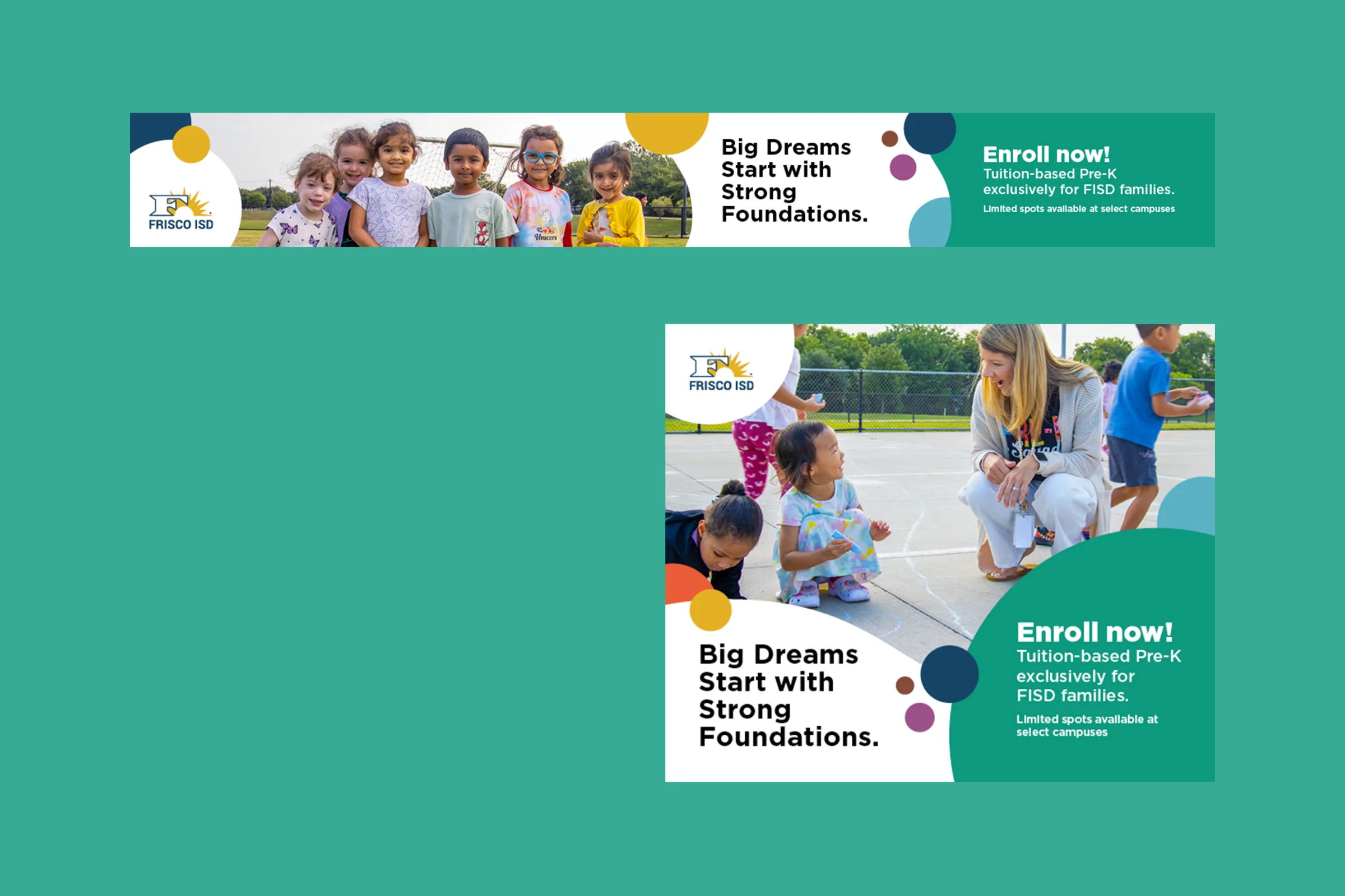 Pre-K campaign shown as horizontal and square digital advertisements