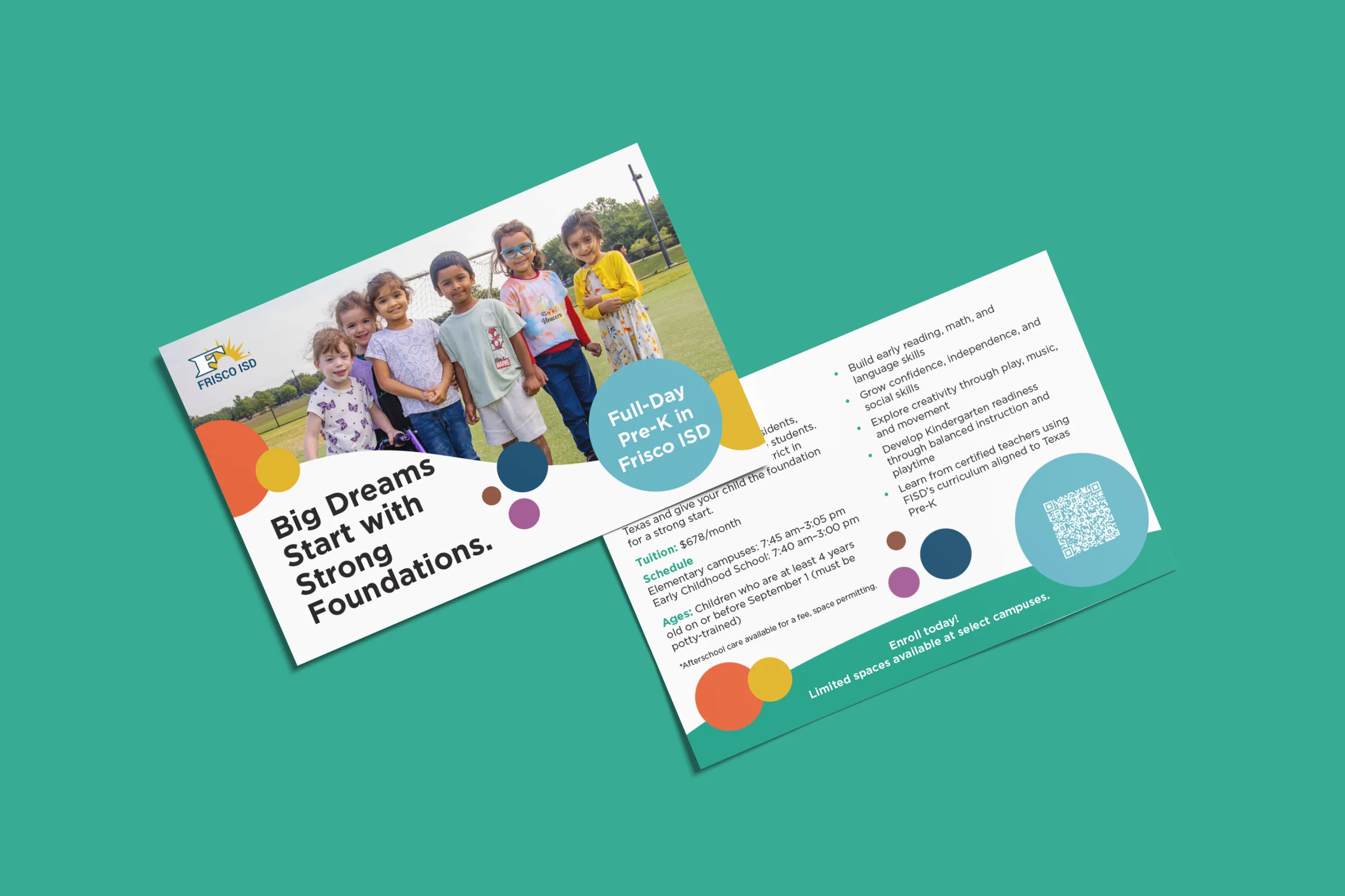 Front and back of the Pre-K enrollment card with a consistent campaign message and program details