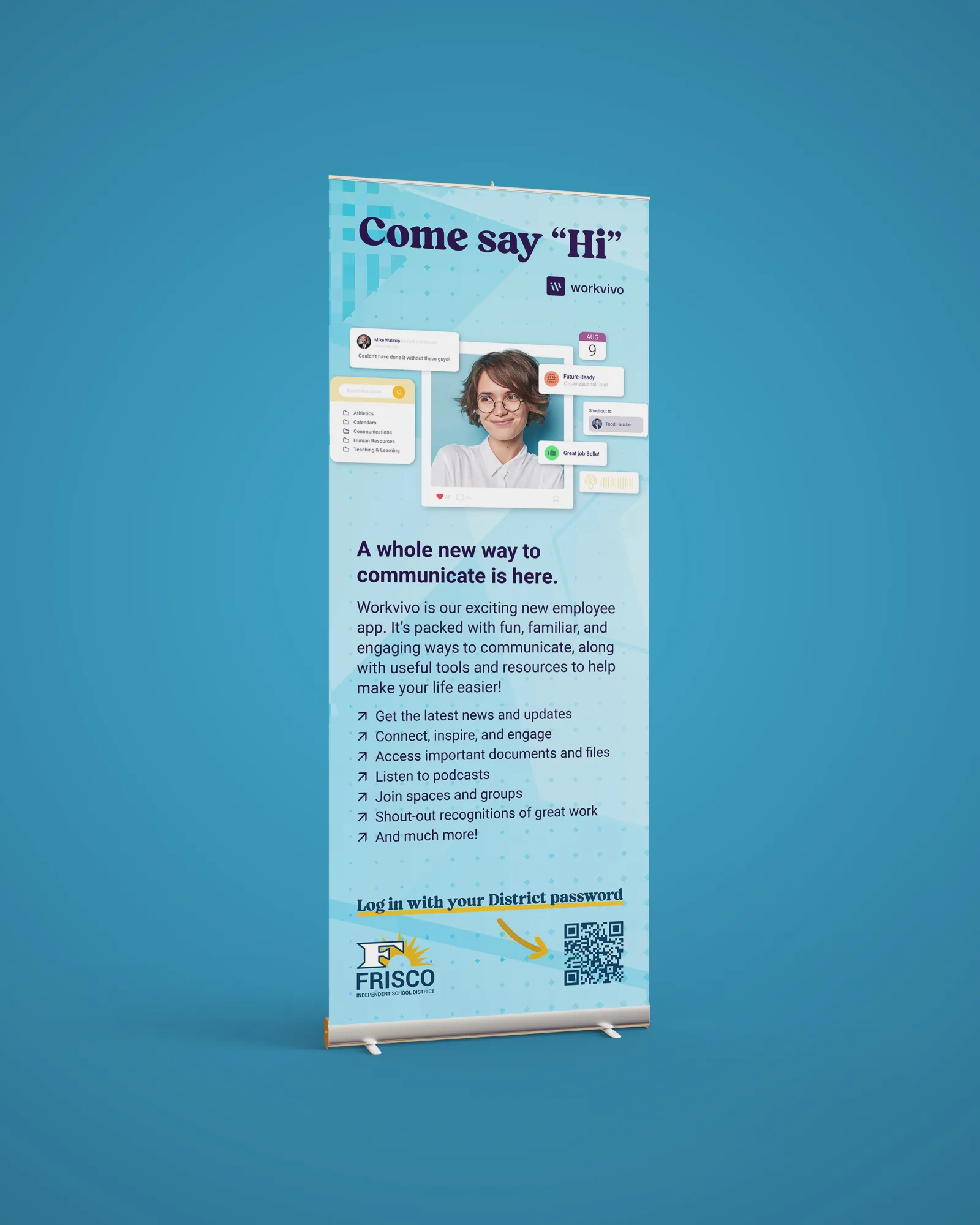 Workvivo rollout banner introducing the new employee app