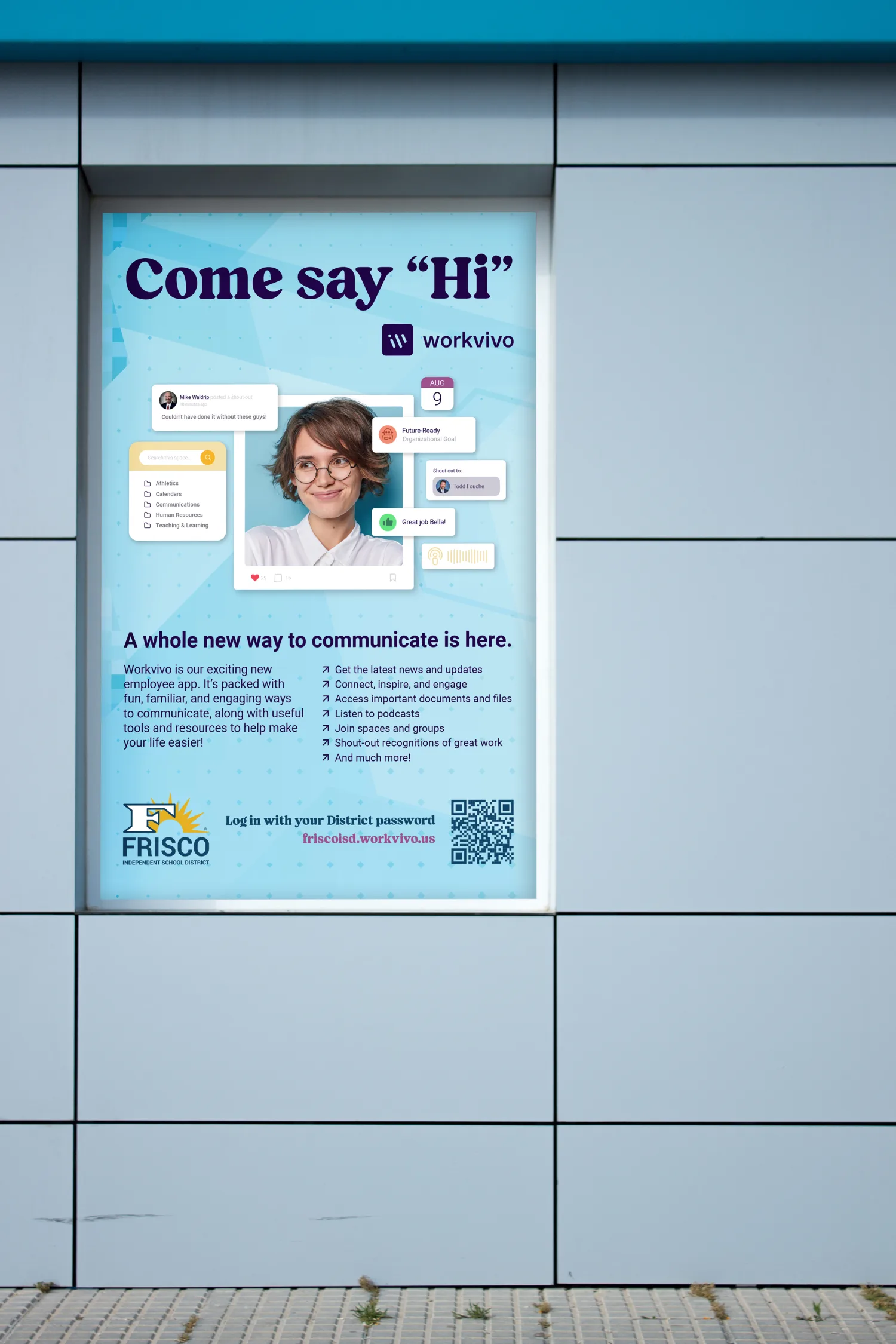 Workvivo launch poster displayed in an employee space